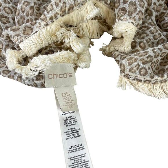 Chicos Womens Leopard Print Scarf Fringe Sheer Wrap 42x42 Square Beige Ivory - Picture 13 of 16
